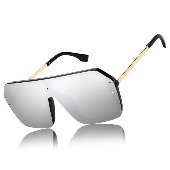 Sunglasses Women's Silver Mirrored‎ Lens Oversized Fashion Desiger Lentes Gafas - Picture 1 of 3